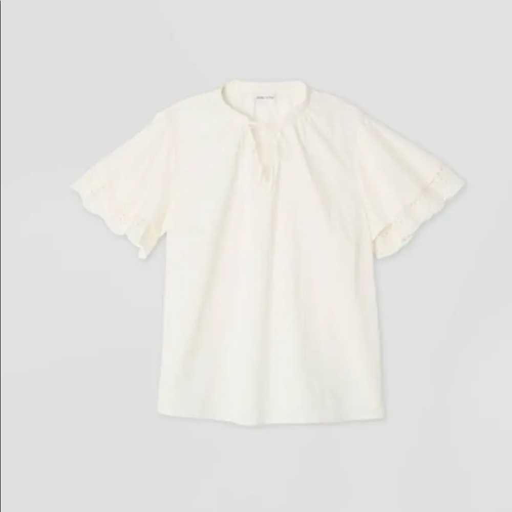 2X Womens Plus Size Short Sleeve Eyelet Blouse Cream - Ava Viv. V Neck. NWT - Picture 3 of 7